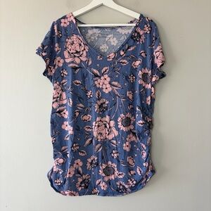 Motherhood Maternity Blue and Pink Floral V-Neck Tee Shirt XL